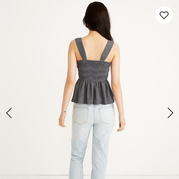 Madewell Texture & Thread smocked peplum black and white stripes tank top - Picture 3 of 11